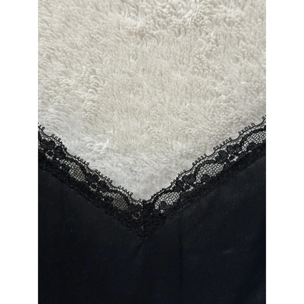 Vintage JC PENNEY Black Long Nylon Nightgown Dress Lace‎ Union Sz 16/38 Lingerie